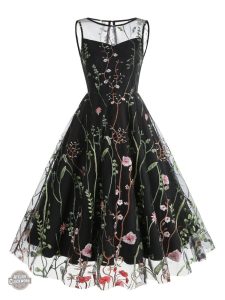 Robe Steampunk Femme avec motifs floraux brodés