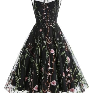 Robe Steampunk Femme avec motifs floraux brodés