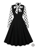 Robe Vintage à Pois Noirs et Blancs