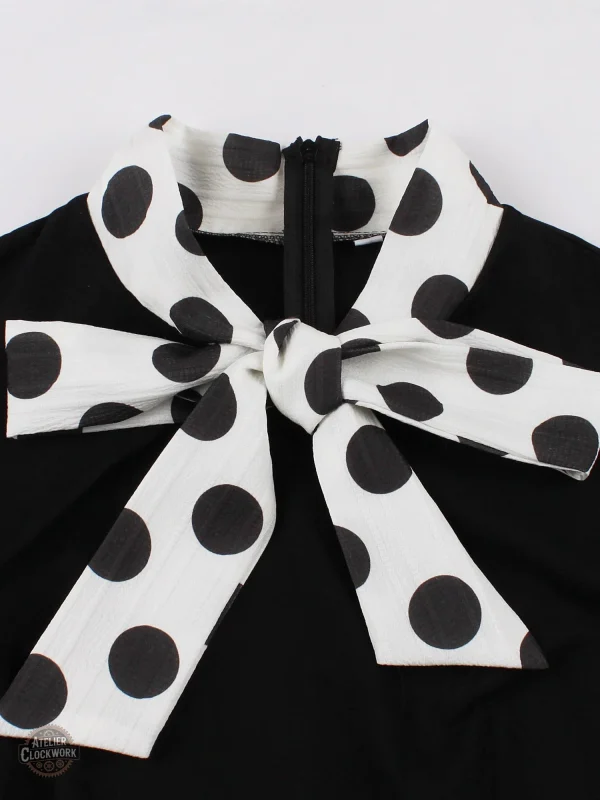 Robe Victorienne à Pois Noirs et Blancs