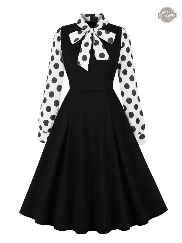 Robe à Pois Noirs et Blancs, Chic Steampunk