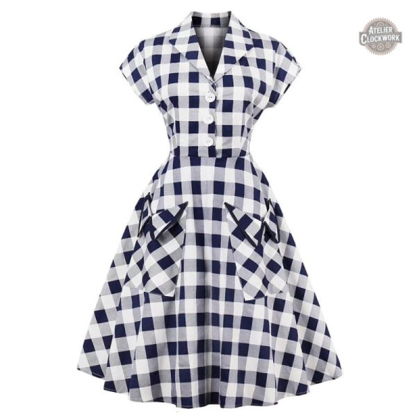 robe-bleue-blanche-carreaux-steampunk-store-1 Robe Longue Bleu et Blanche - Damier Vintage