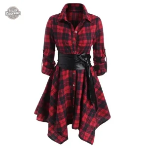 Robe Chemise Tartan Ceinturée - esprit grunge goth