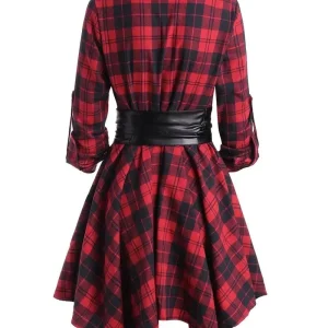 Robe Tartan Ceinturée avec ourlet mouchoir