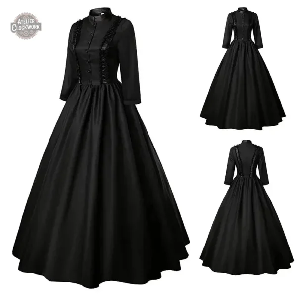 Robe noire élégante au style steampunk féminin