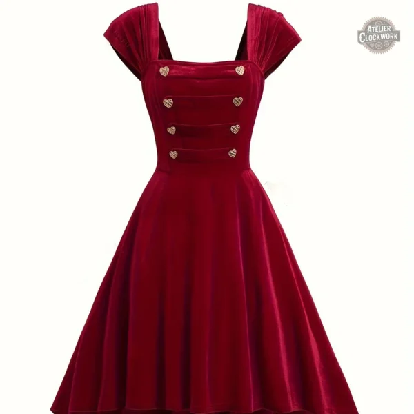 Robe Steampunk en Velours Rouge Élégante