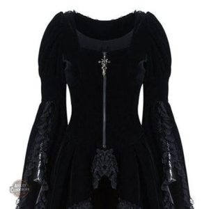 Robe Noire Steampunk avec Dentelle Élégante