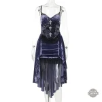 Robe Gothique Violette en velours royal et dentelle noire