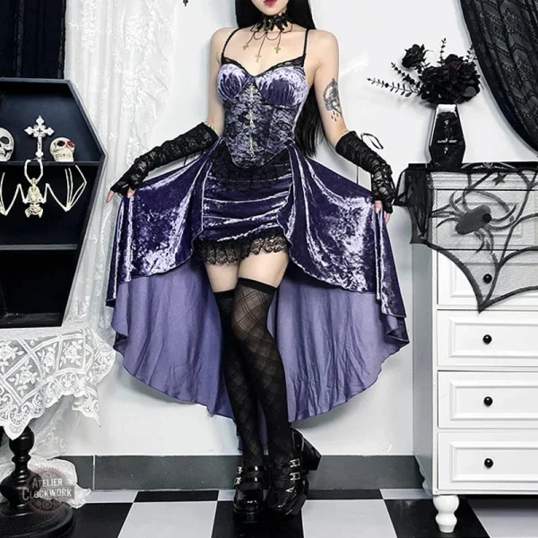Robe femme gothique en velours royal, couleur violette