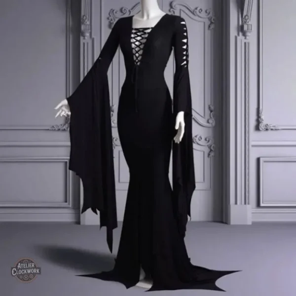 Robe gothique longue avec manches pour un look steampunk