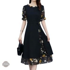 Robe Longue Noire Fleurie
