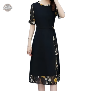 Robe noire fleurie style steampunk pour femme