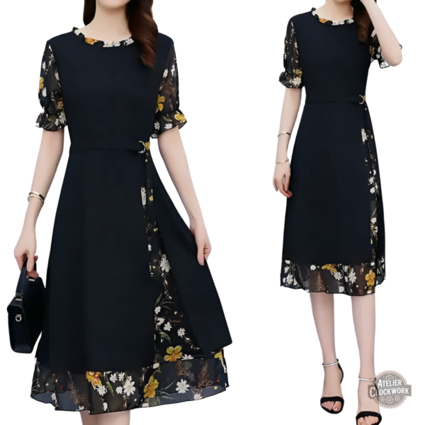 Robe florale noire, fusion de passé et futur