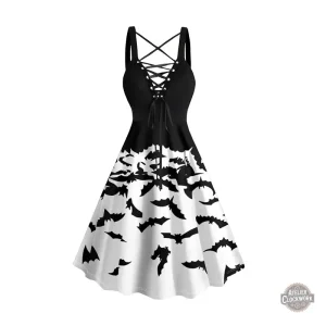 Robe Steampunk Noir et Blanc - Imprimé Chauve-souris