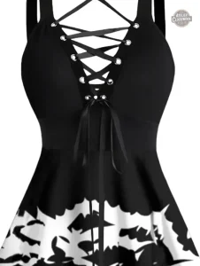 Robe Noir et Blanc avec Motif Chauve-souris