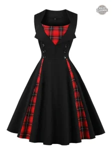 Robe femme noire et rouge - Élégance victorienne gothique