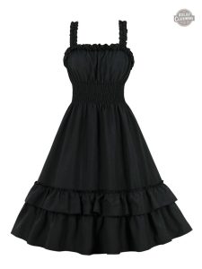 Robe gothique noire avec bretelles délicates