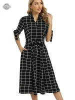 Robe noire classe avec motif à carreaux pour les soirées