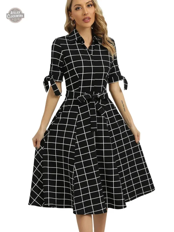 Robe gothique à carreaux noirs, élégance intemporelle