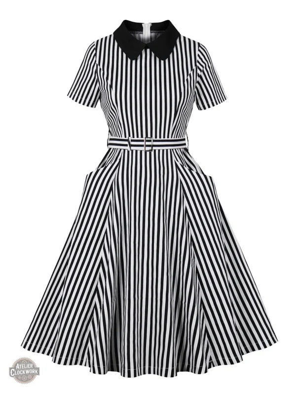 robe-raye-noir-et-blanc-steampunk-store-1 Robe rayée noir et blanc - Working Girl