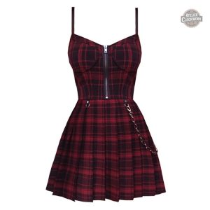 Robe Tartan Rouge Steampunk pour une allure victorienne