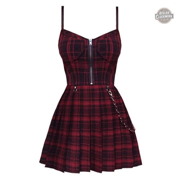 robe-tartan-rouge-steampunk-store-1 Robe Tartan Rouge Steampunk pour une allure victorienne