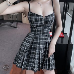 Tenue Steampunk femme, robe à carreaux rouge classique