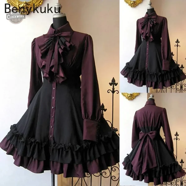 Robe à volants avec lavallière, look vintage