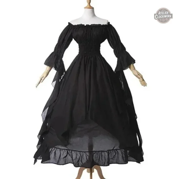 robe-victorienne-medievale-robe-gothique-elegante-a-volan-wsy01k-1 Robe Victorienne Médiévale - col bardot et manches papillon