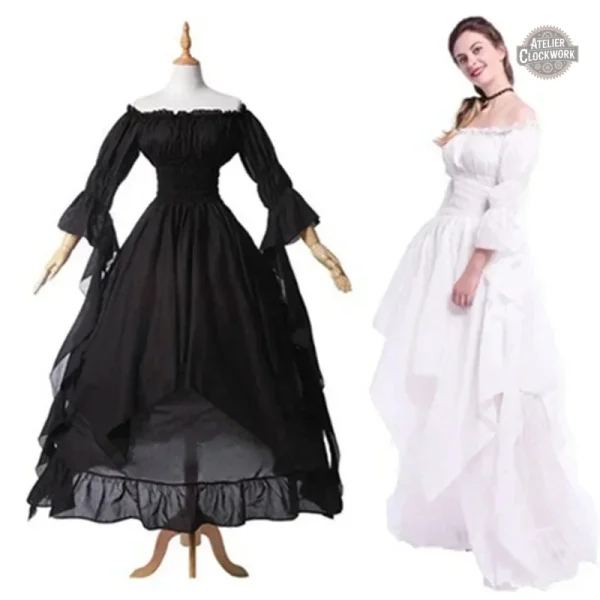 Robe Steampunk avec col bardot élégant et manches fluides