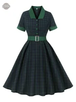 Robe Vintage Boutonnée à Carreaux - Élégance Rétro