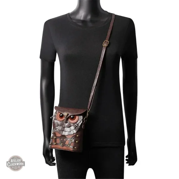 Mini besace rétro en cuir avec motifs hiboux