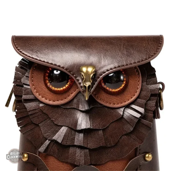 Besace en cuir avec thème hiboux et style rétro