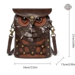 Accessoire en cuir avec motifs hiboux, style rétro chic