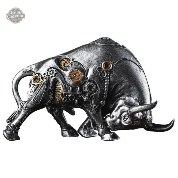 Statue Taureau Steampunk au style industriel