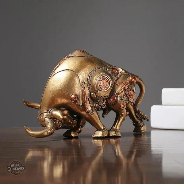 Art steampunk : taureau en métal pour ambiance industrielle