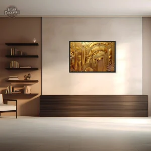 Tableau Art Déco : Voyage Doré dans l'Abstraction