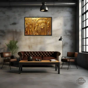 Tableau abstrait doré, ambiance Art Déco