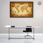 Tableau carte du monde ancienne en style steampunk
