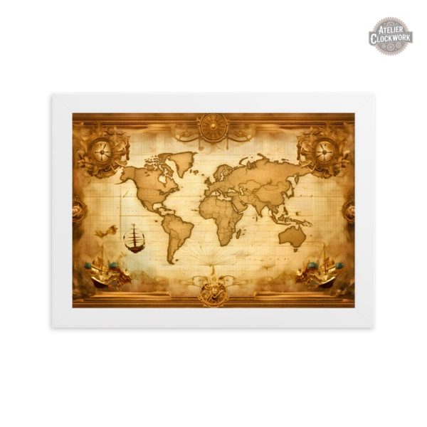 Art mural vintage carte du monde steampunk
