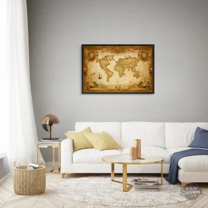 Carte du monde vintage avec design steampunk