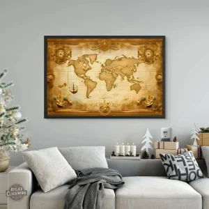 Tableau ancien illustrant le monde en style rétro