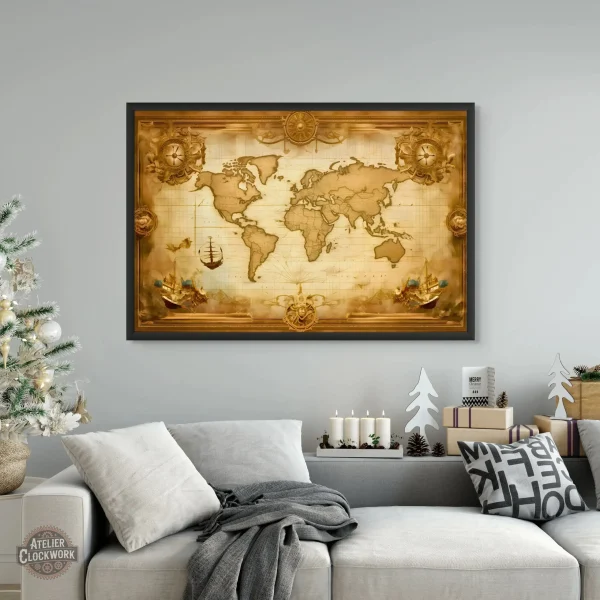 Tableau ancien illustrant le monde en style rétro