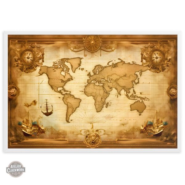 Art mural carte du monde steampunk unique