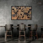 Art mural en bois - Carte du Monde Steampunk