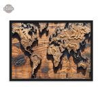 Carte du Monde artistique en bois Steampunk