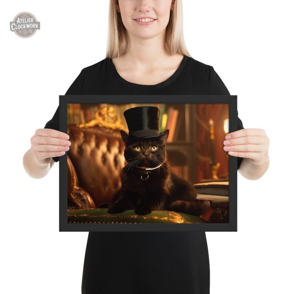 Tableau avec un chat noir dans un cadre élégant