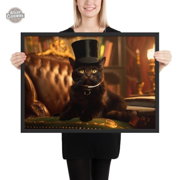 Chat noir stylisé sur toile au thème steampunk