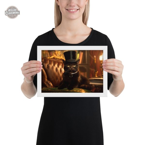 Illustration steampunk de chat noir au style raffiné