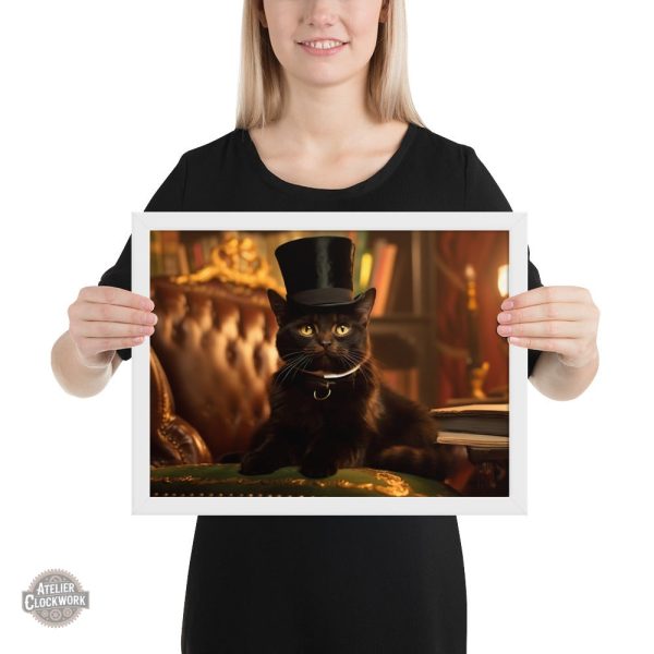 Tableau artistique de chat noir en ambiance steampunk